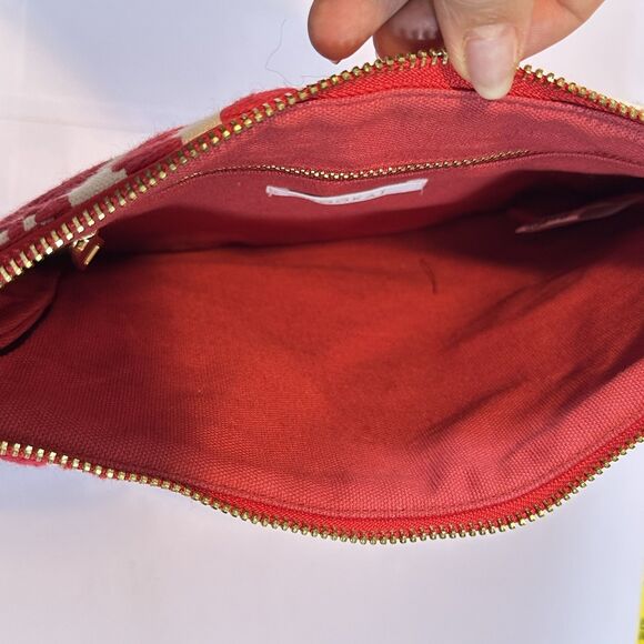 Kookai Red White Geometric Cotton Clutch Bag Boho Tribal Pattern Zip Pouch - Picture 3 of 7